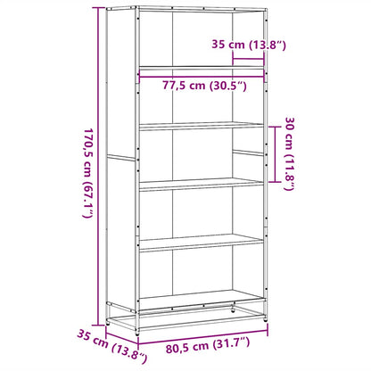 vidaXL Bookcase Sonoma Oak 80.5x35x170.5 cm Engineered Wood - Brown