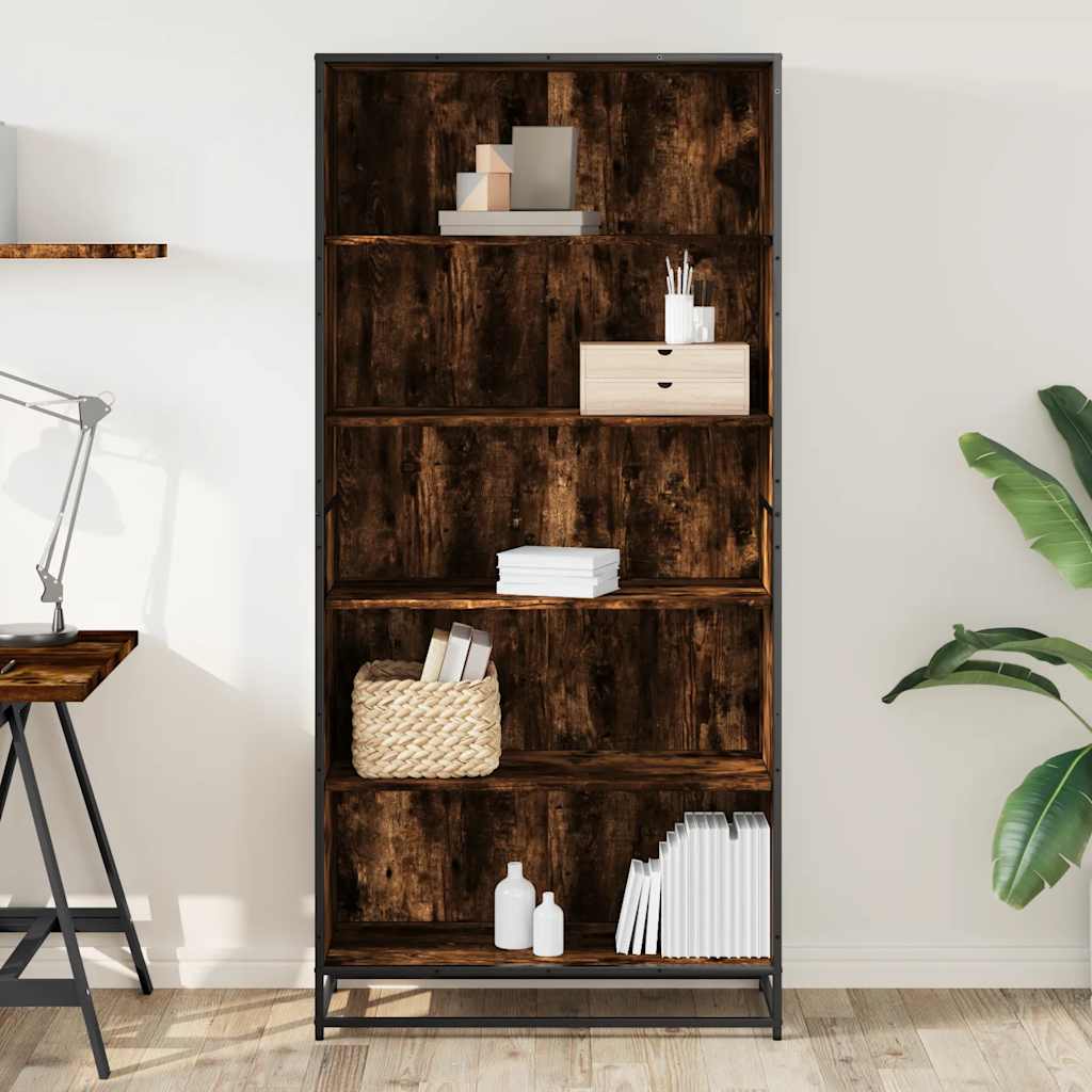 vidaXL Bookcase Smoked Oak 80.5x35x170.5 cm Engineered Wood - Brown
