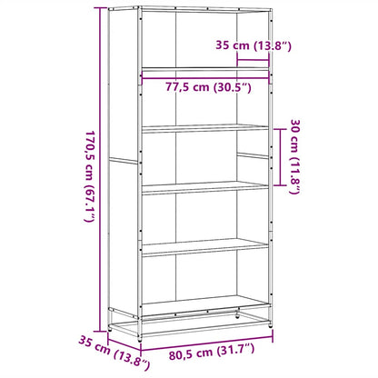 vidaXL Bookcase Smoked Oak 80.5x35x170.5 cm Engineered Wood - Brown