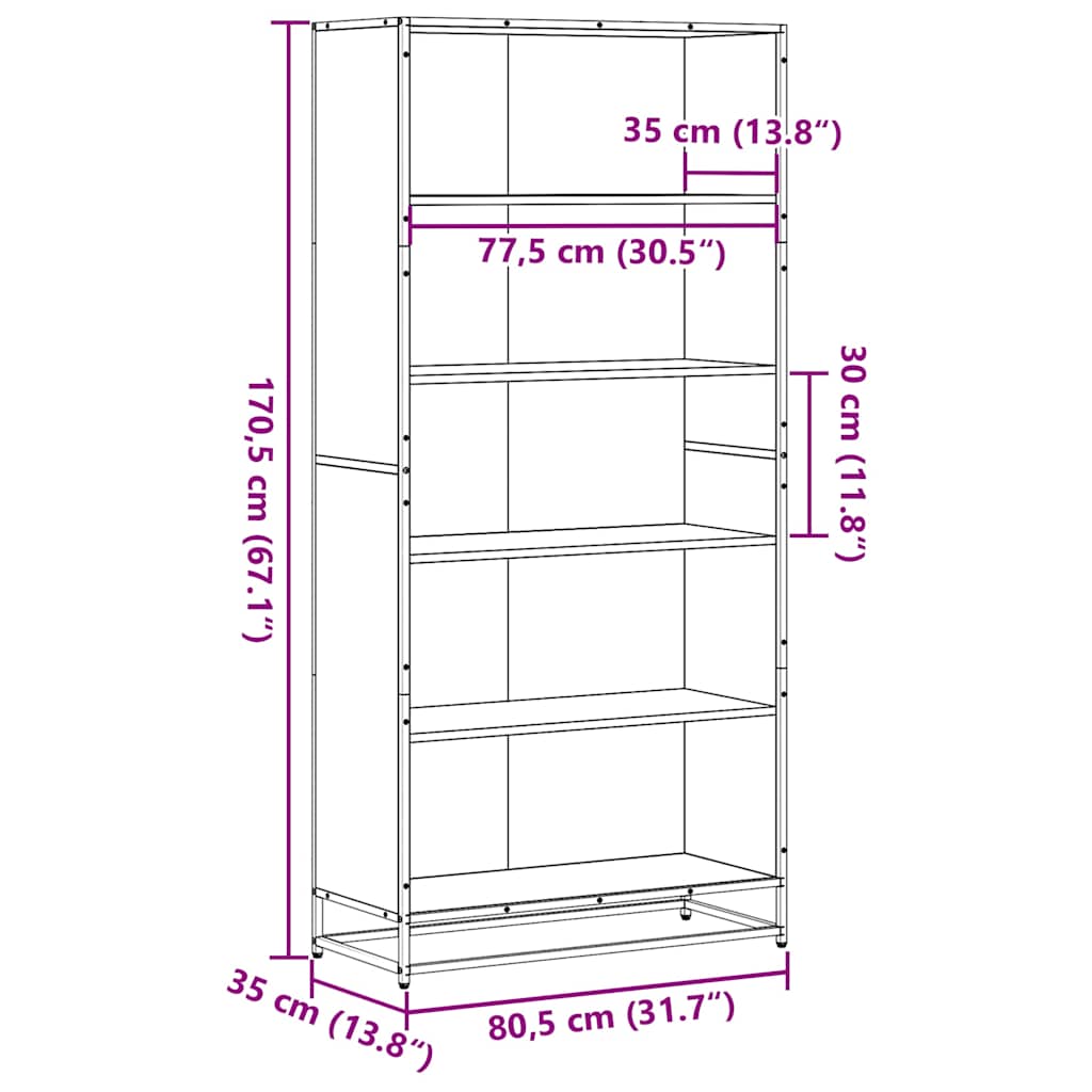 vidaXL Bookcase Grey Sonoma 80.5x35x170.5 cm Engineered Wood