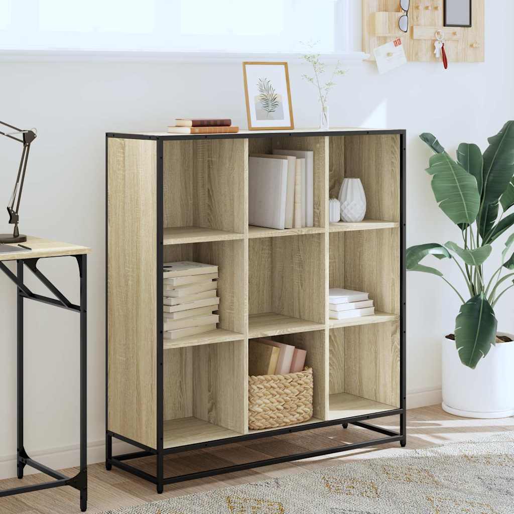 vidaXL Bookcase Sonoma Oak 97.5x33x107.5 cm Engineered Wood and Metal - Brown