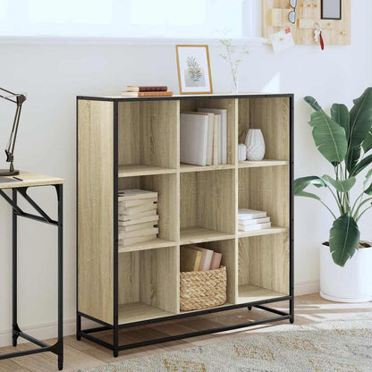 vidaXL Bookcase Sonoma Oak 97.5x33x107.5 cm Engineered Wood and Metal - Brown