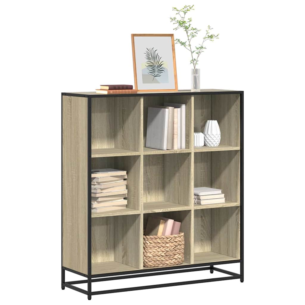 vidaXL Bookcase Sonoma Oak 97.5x33x107.5 cm Engineered Wood and Metal - Brown