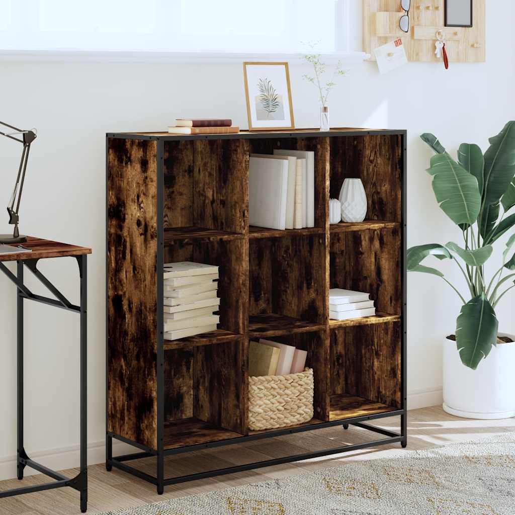 vidaXL Bookcase Smoked Oak 97.5x33x107.5 cm Engineered Wood and Metal - Brown