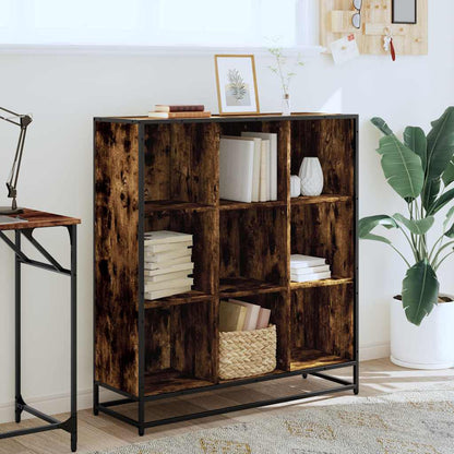 vidaXL Bookcase Smoked Oak 97.5x33x107.5 cm Engineered Wood and Metal - Brown