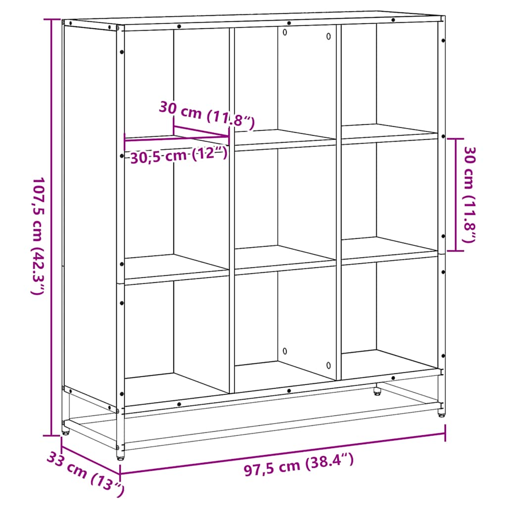 vidaXL Bookcase Smoked Oak 97.5x33x107.5 cm Engineered Wood and Metal - Brown