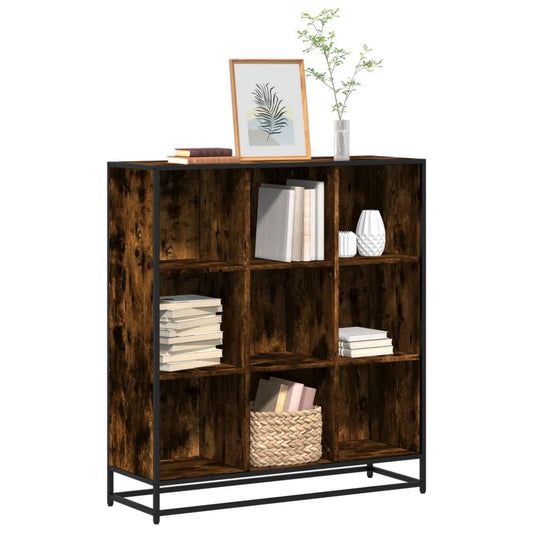 vidaXL Bookcase Smoked Oak 97.5x33x107.5 cm Engineered Wood and Metal - Brown