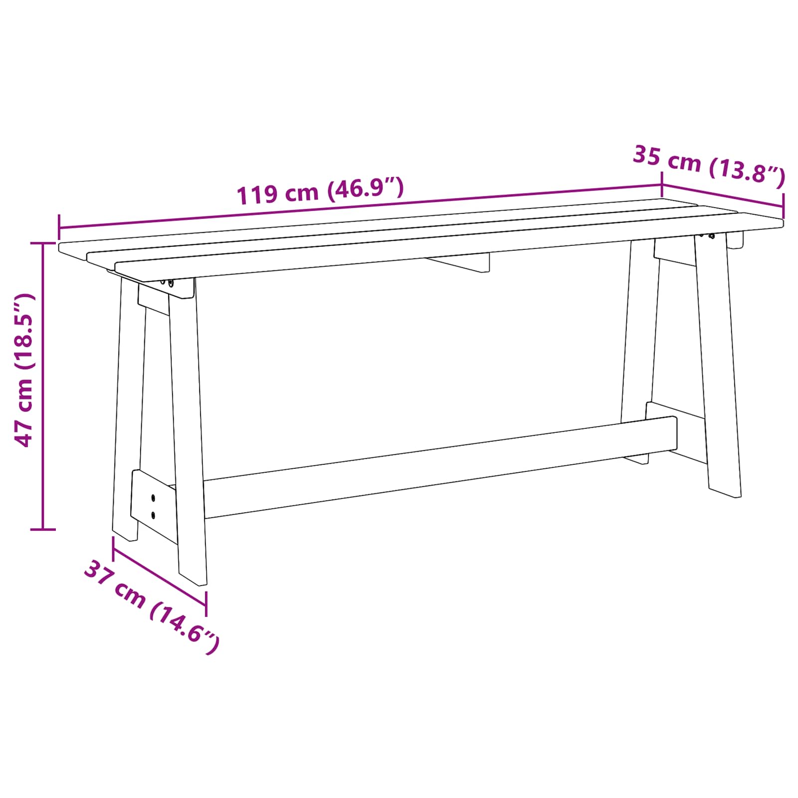 vidaXL Outdoor Bench Brown 119 x 37 x 47 cm Solid Pine Wood