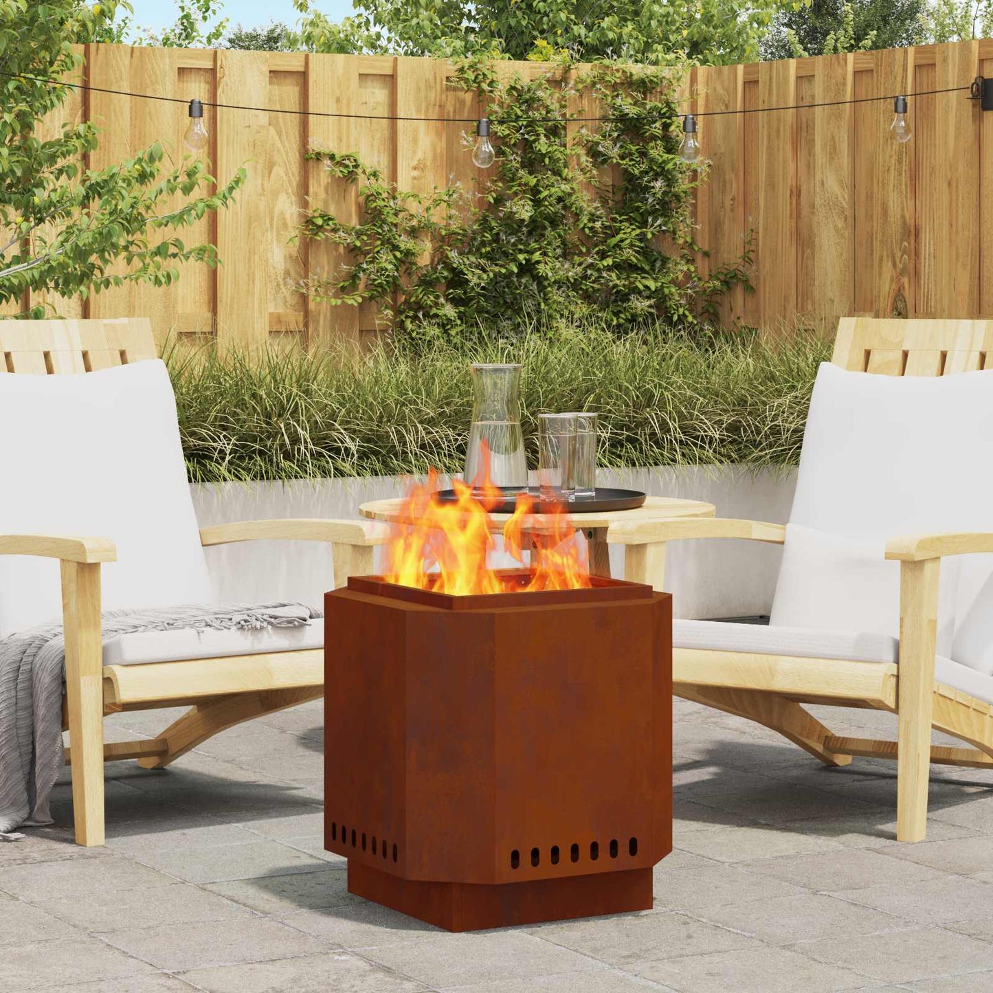 vidaXL Smokeless Fire Pit Rusty 48 x 48 x 51 cm Weathering Steel - Brown