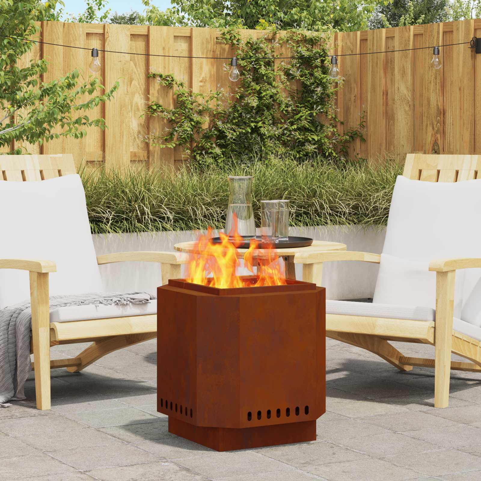 vidaXL Smokeless Fire Pit Rusty 48 x 48 x 51 cm Weathering Steel - Brown