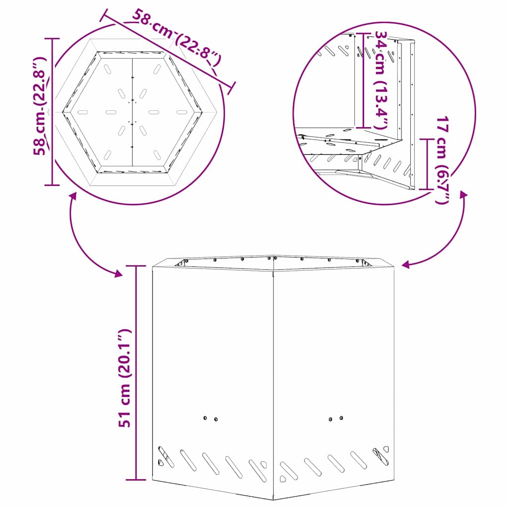 vidaXL Smokeless Fire Pit Brown 58 x 58 x 51 cm Weathering Steel - 10744