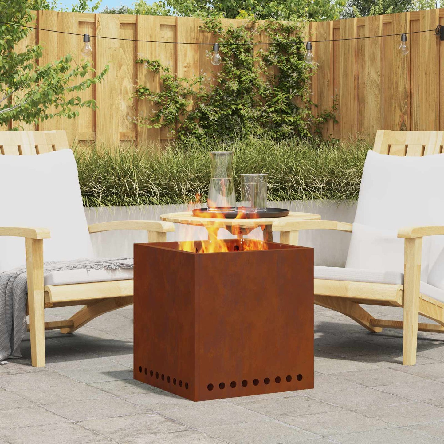 vidaXL Smokeless Fire Pit Brown 48 x 48 x 50 cm Weathering Steel