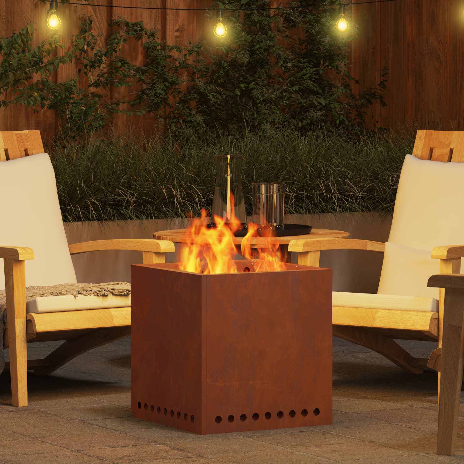 vidaXL Smokeless Fire Pit Brown 48 x 48 x 50 cm Weathering Steel