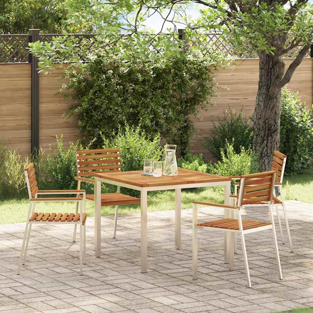 vidaXL Dining Table 90x90x75 cm Solid Acacia Wood and Stainless Steel - Brown