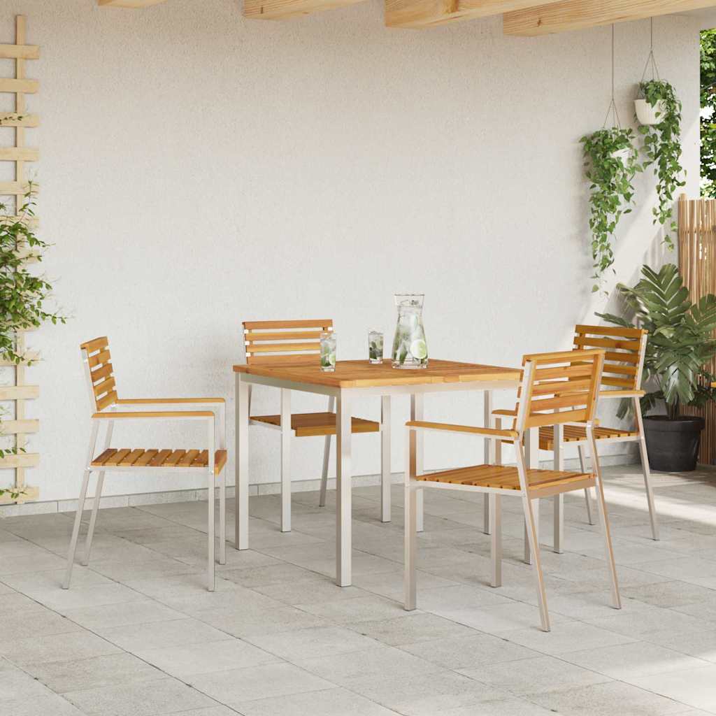 vidaXL Dining Table 90x90x75 cm Solid Acacia Wood and Stainless Steel - Brown