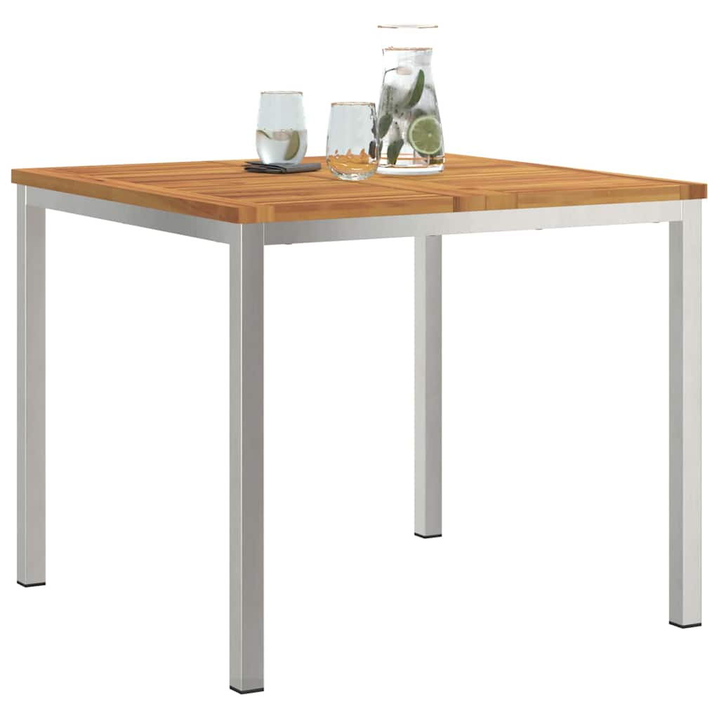 vidaXL Dining Table 90x90x75 cm Solid Acacia Wood and Stainless Steel - Brown
