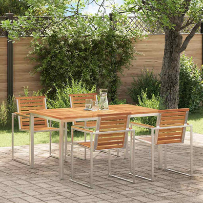 vidaXL Dining Table 150x90x75 cm Solid Acacia Wood and Stainless Steel - Brown
