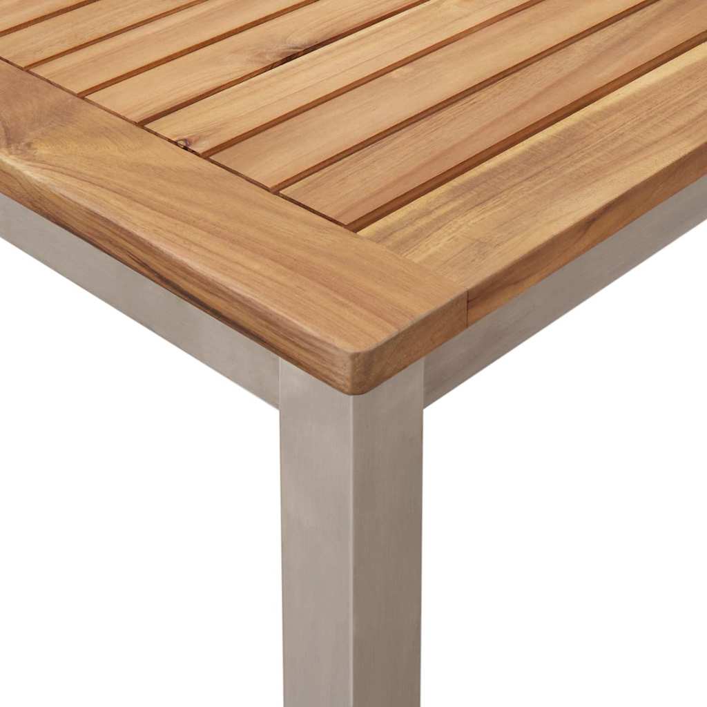 vidaXL Dining Table 150x90x75 cm Solid Teak Wood and Stainless Steel - Brown