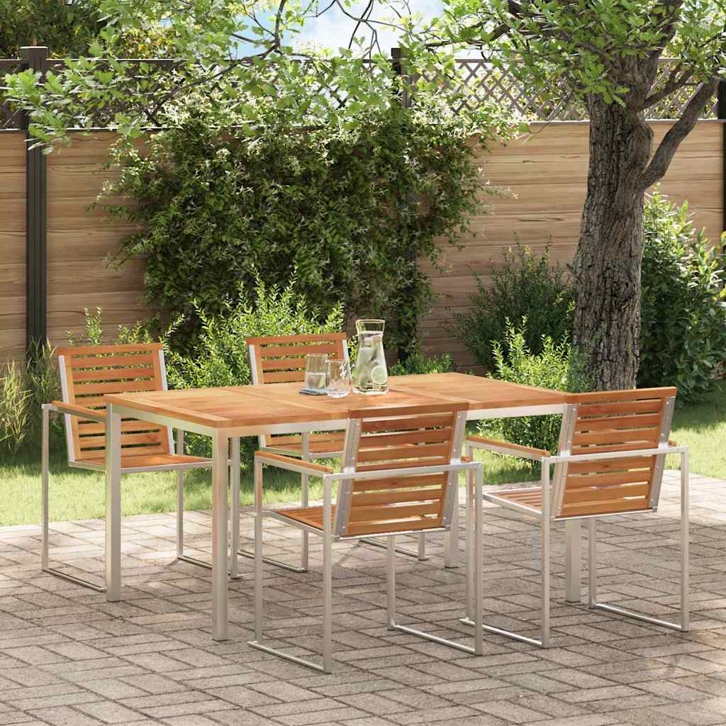 vidaXL Dining Table 150x90x75 cm Solid Teak Wood and Stainless Steel - Brown
