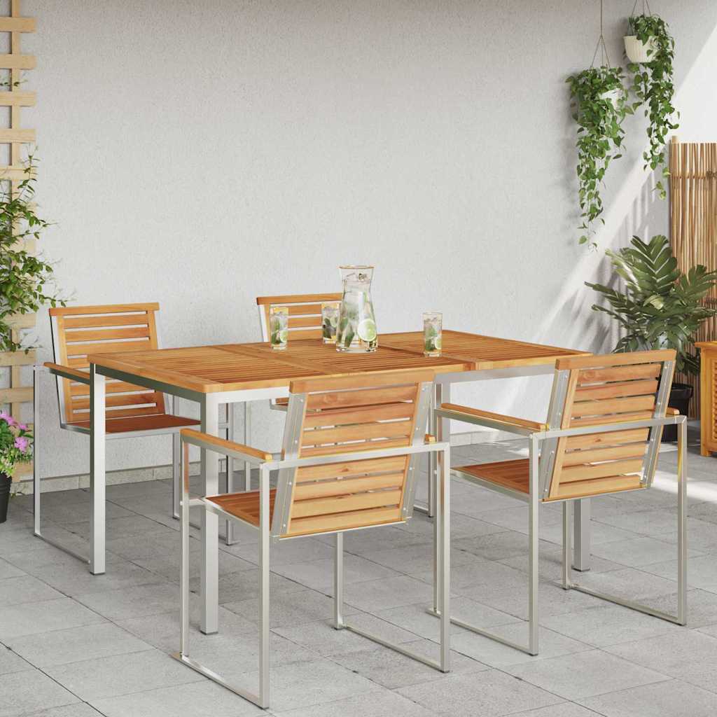vidaXL Dining Table 150x90x75 cm Solid Teak Wood and Stainless Steel - Brown