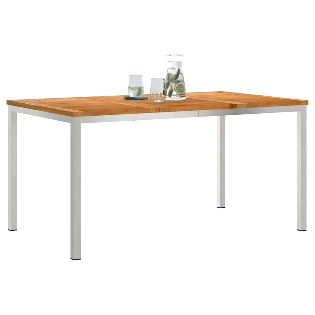 vidaXL Dining Table 150x90x75 cm Solid Teak Wood and Stainless Steel - Brown