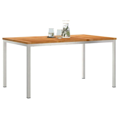 vidaXL Dining Table 150x90x75 cm Solid Teak Wood and Stainless Steel - Brown