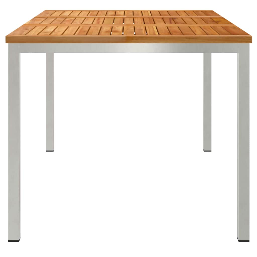 vidaXL Dining Table 150x90x75 cm Solid Teak Wood and Stainless Steel - Brown