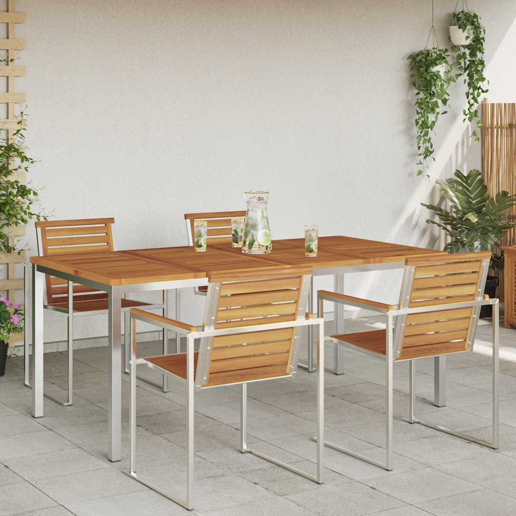 vidaXL Dining Table 180x90x75 cm Solid Acacia Wood and Stainless Steel - Brown