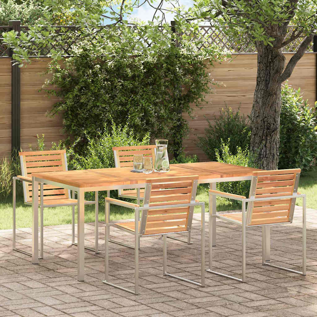 vidaXL Dining Table 180x90x75 cm Solid Teak Wood and Stainless Steel - Brown