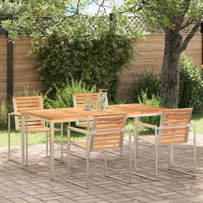 vidaXL Dining Table 180x90x75 cm Solid Teak Wood and Stainless Steel - Brown