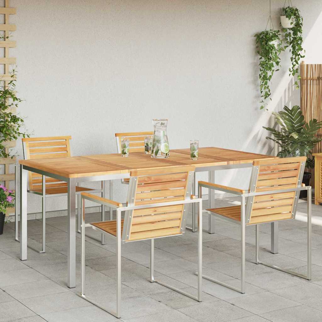 vidaXL Dining Table 180x90x75 cm Solid Teak Wood and Stainless Steel - Brown