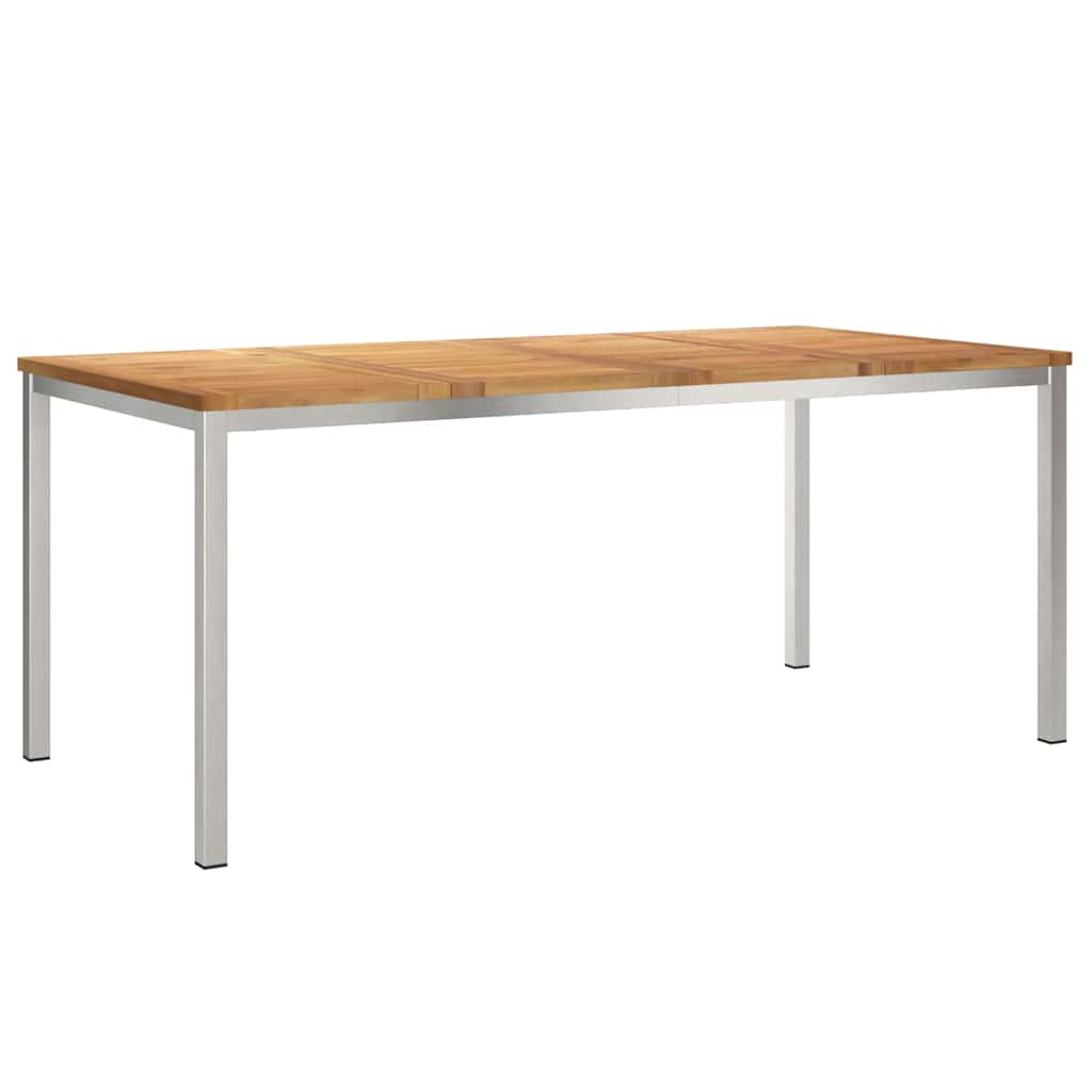vidaXL Dining Table 180x90x75 cm Solid Teak Wood and Stainless Steel - Brown