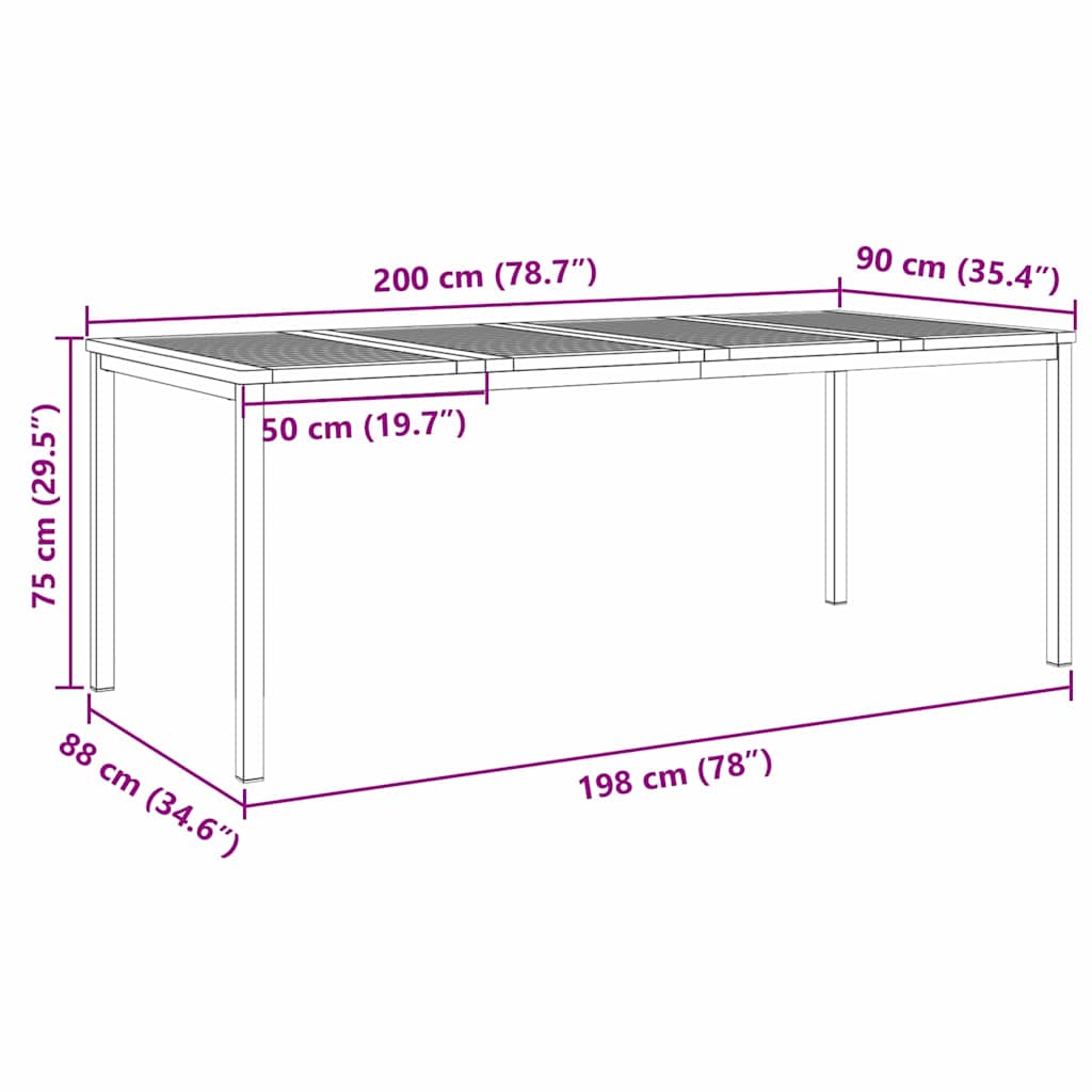 vidaXL Dining Table 200x90x75 cm Solid Acacia Wood and Stainless Steel - Brown