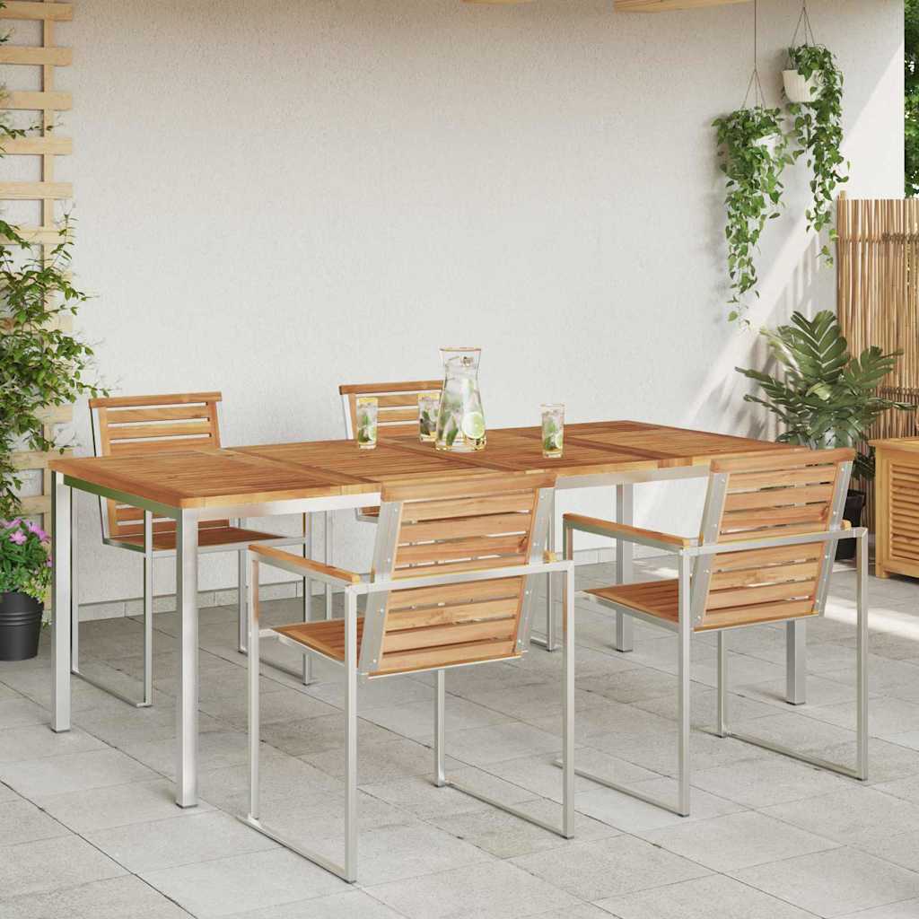 vidaXL Dining Table 200x90x75 cm Solid Teak Wood and Stainless Steel - Brown