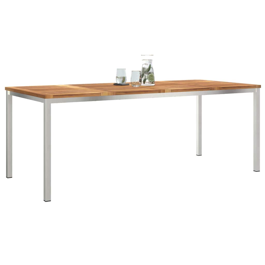 vidaXL Dining Table 200x90x75 cm Solid Teak Wood and Stainless Steel - Brown