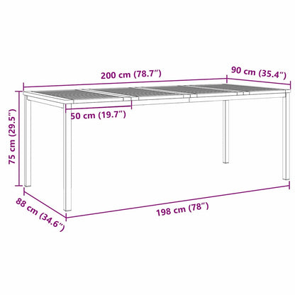 vidaXL Dining Table 200x90x75 cm Solid Teak Wood and Stainless Steel - Brown