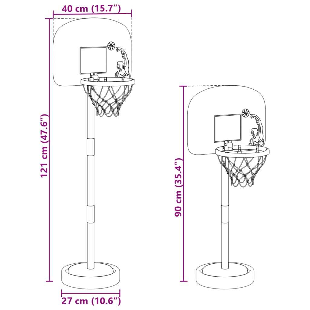 vidaXL Basketball Stand with Ball and Pump Adjustable Height 90/121 cm - Multicolour