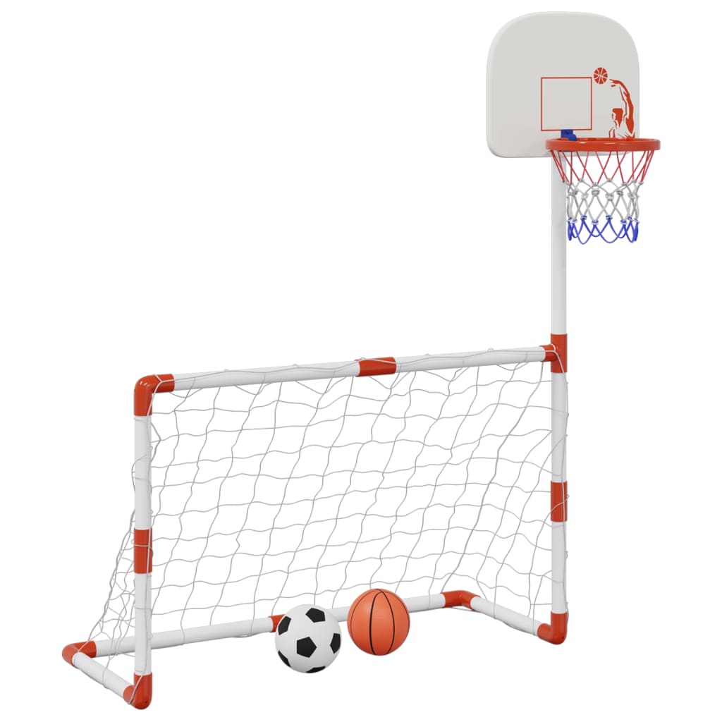 vidaXL Children's Football and Basketball Set with Balls 98x50x70 cm - White