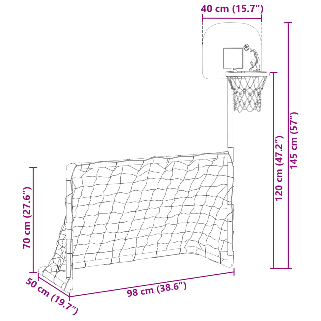 vidaXL Children's Football and Basketball Set with Balls 98x50x70 cm - White