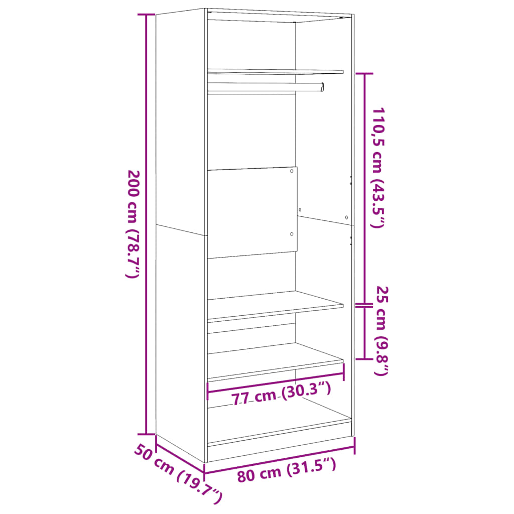 vidaXL Wardrobe Old Wood 80x50x200 cm Engineered Wood - Brown