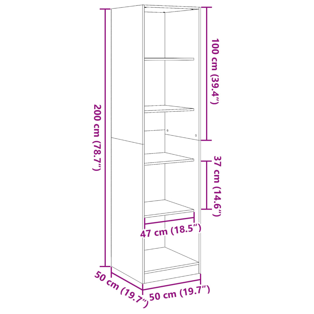 vidaXL Wardrobe Smoked Oak 50x50x200 cm Engineered Wood - Brown