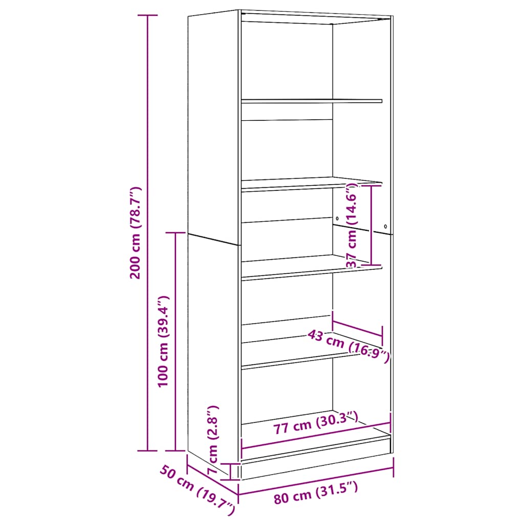 vidaXL Wardrobe Artisian Oak 80x50x200 cm Engineered Wood - Brown - 65790