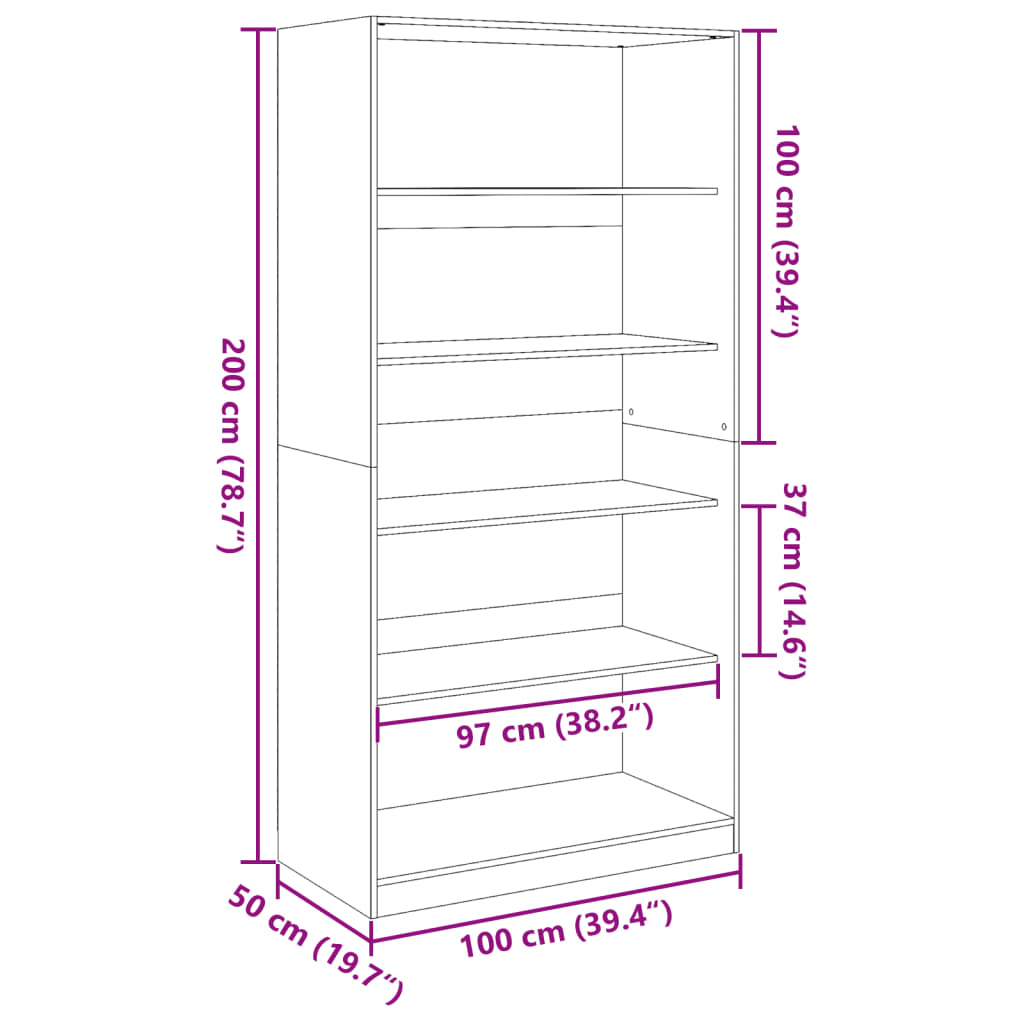 vidaXL Wardrobe Sonoma Oak 100x50x200 cm Engineered Wood - Brown
