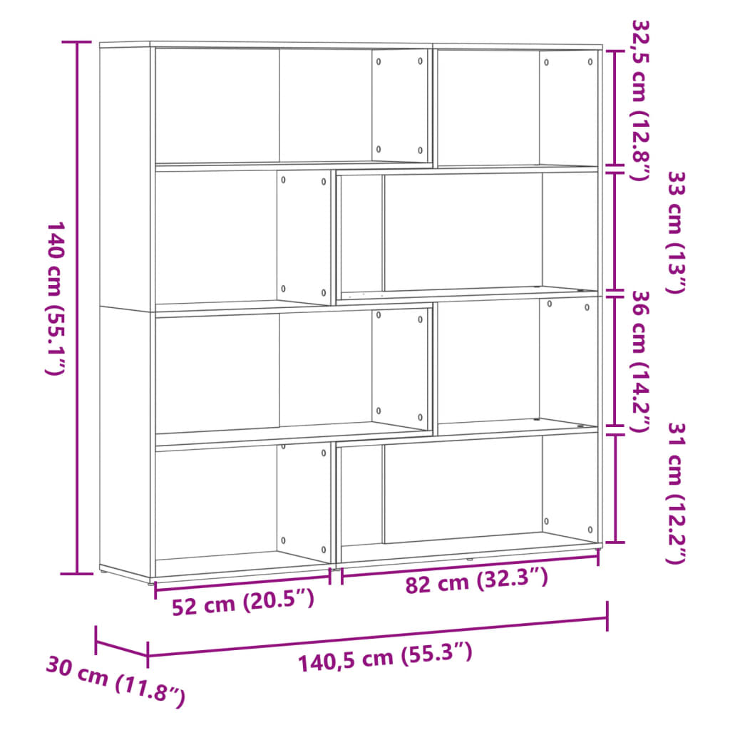 vidaXL Corner Bookcase 4-Tier Sonoma Oak 85x85x140 cm Engineered Wood - Brown