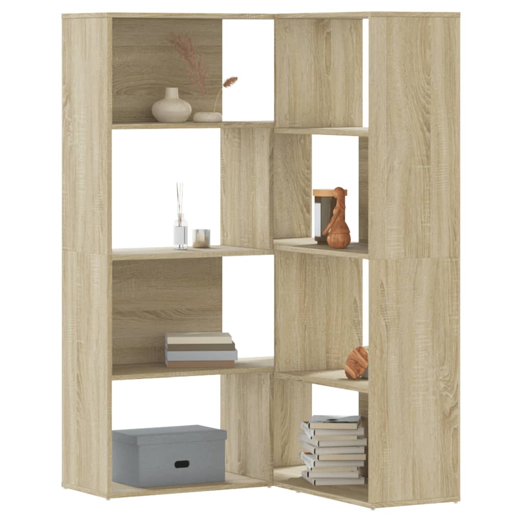 vidaXL Corner Bookcase 4-Tier Sonoma Oak 85x85x140 cm Engineered Wood - Brown