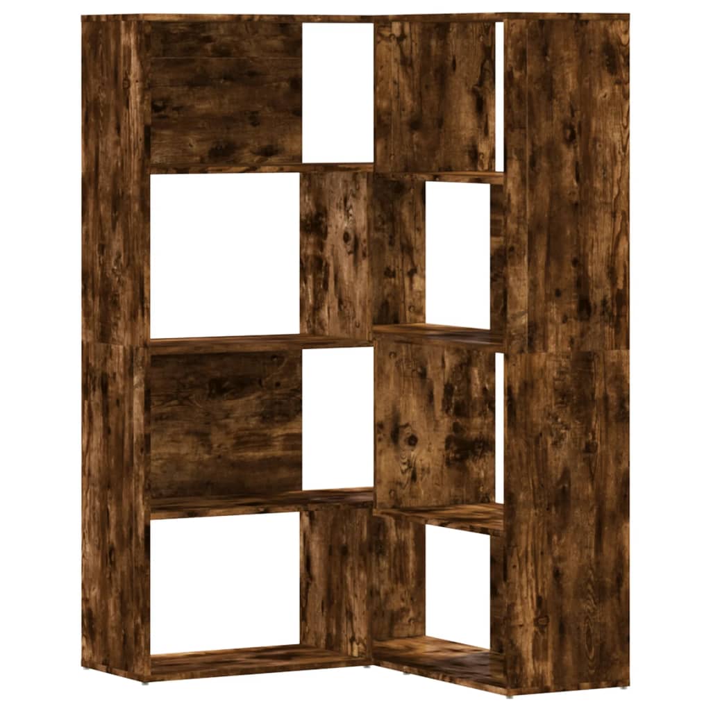 vidaXL Corner Bookcase 4-Tier Smoked Oak 85x85x140 cm Engineered Wood - Brown
