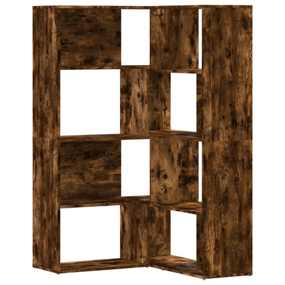 vidaXL Corner Bookcase 4-Tier Smoked Oak 85x85x140 cm Engineered Wood - Brown