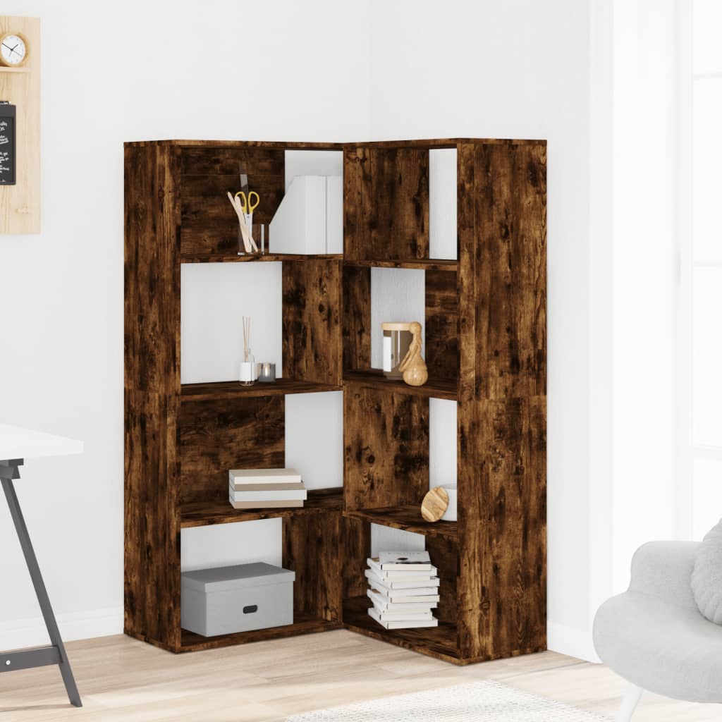 vidaXL Corner Bookcase 4-Tier Smoked Oak 85x85x140 cm Engineered Wood - Brown