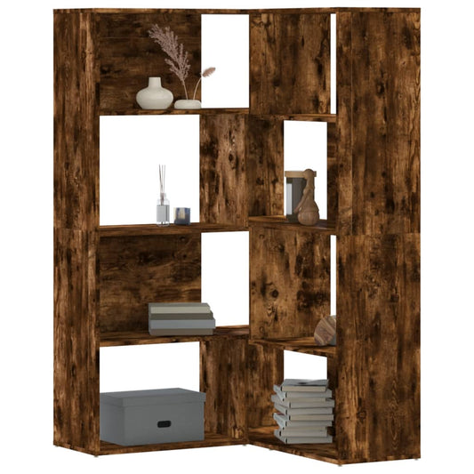 vidaXL Corner Bookcase 4-Tier Smoked Oak 85x85x140 cm Engineered Wood - Brown