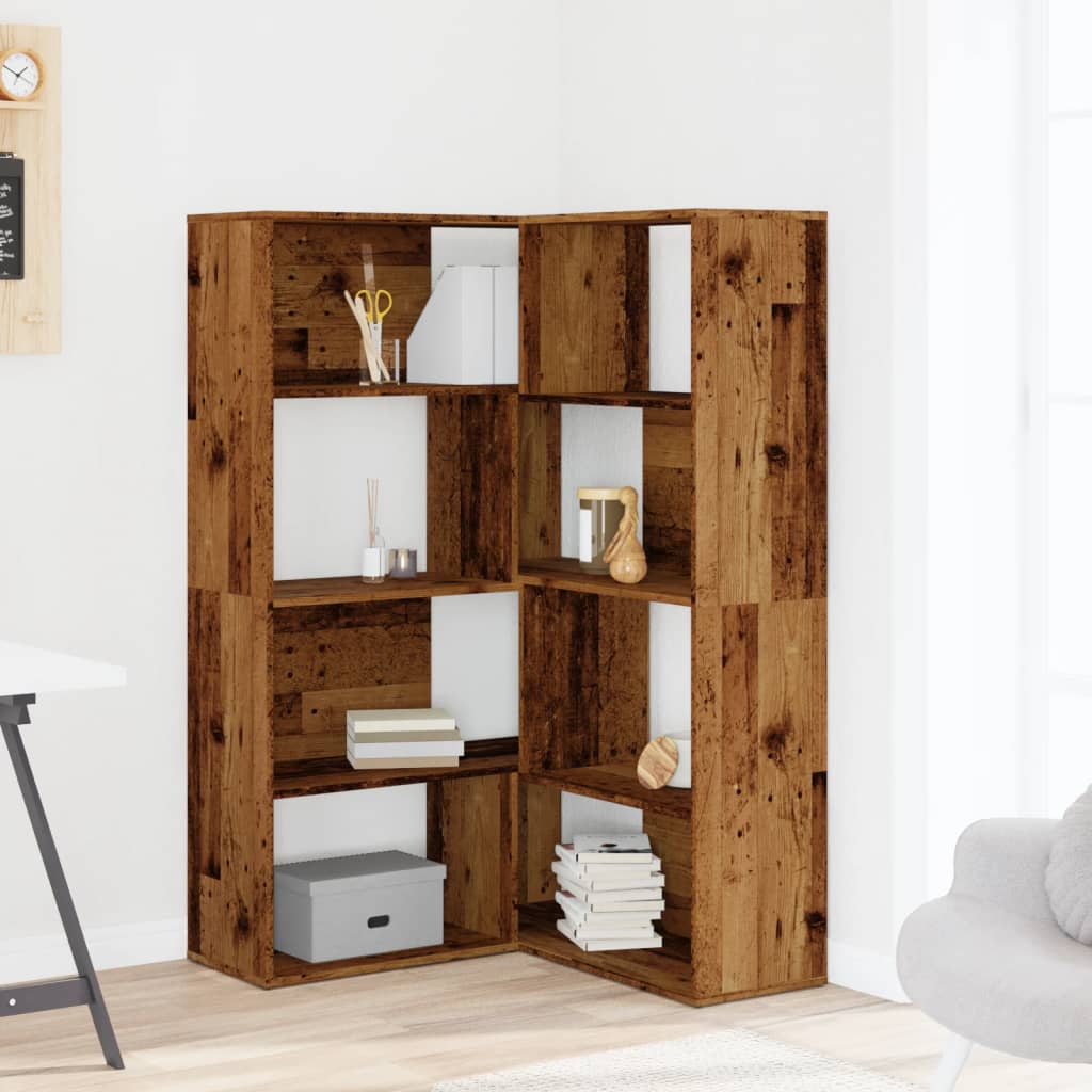 vidaXL Corner Bookcase 4-Tier Old Wood 85x85x140 cm Engineered Wood - Brown